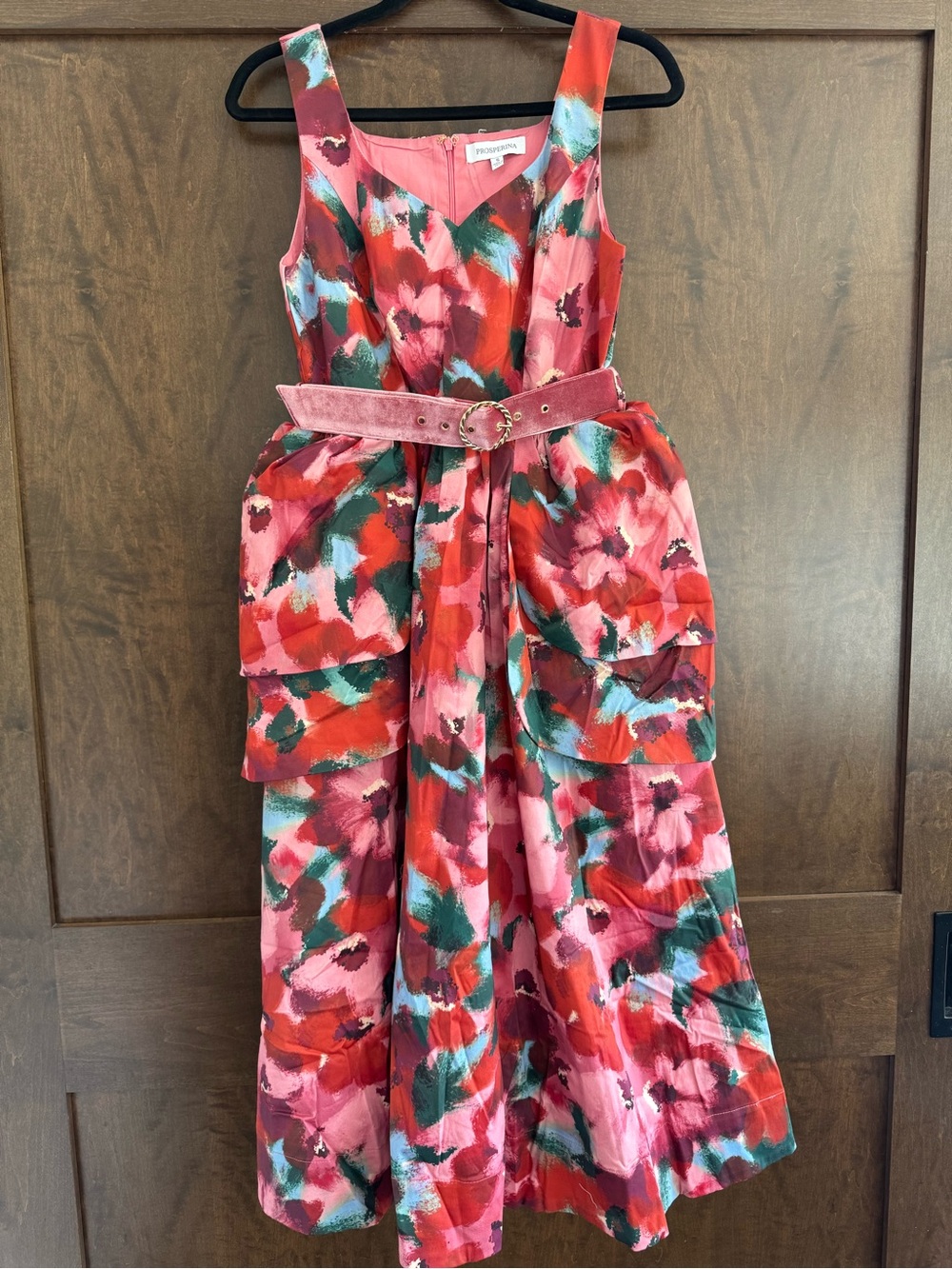 PROSPERINA DIANA PINK MULTI FLORAL PRINT COTTON BELTED MIDI DRESS NWOT